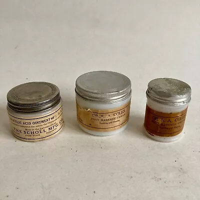 Lot 3 Vintage Medicine Jars Acid Ointment Scholl & Dr. Coles Foot Massage Cream • $33