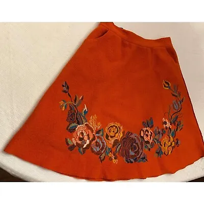 IVKO SKIRT Natasha EMBROIDERED Skating ROSES FLORAL Wool Orange 38 SERBIA Skiing • $47.98