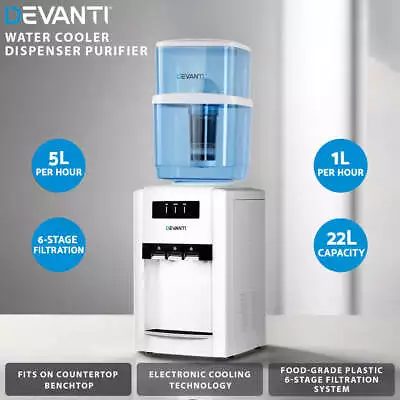 Devanti 22L Bench Top Water Cooler Dispenser Purifier Hot Cold Three Tap With 2 • $145.19