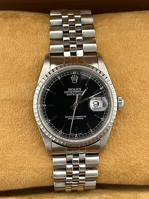 Rolex Datejust Mens Stainless Steel Quickset Watch Jubilee Band Black Dial 16220 • $5500