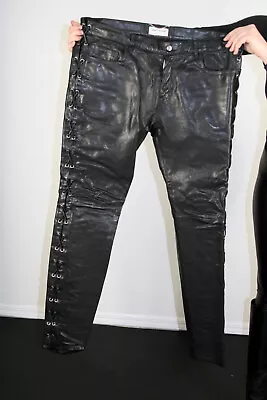 Saint Laurent Black Lambskin Leather Pants Size EU52 Or US Size Large • $999.99