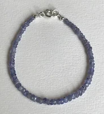 Tanzanite Faceted & Smooth Rondelle Bead 6  Bracelet With Sterling Silver Clasp • £21.50