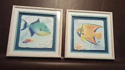 Pair Of Vintage Tropical Fish Pictures FiGi Graphics 3 D Coastal Decor • $39.99