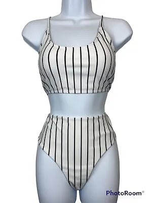 $2.99 • Buy Zaful Women Black & White Striped 2 Piece Bikini Swimsuit Size L Beach Pool