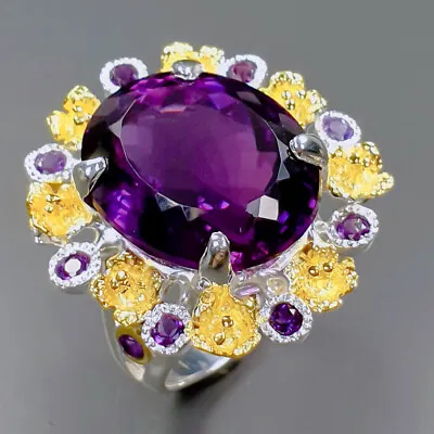 Natural 20 Ct  Not Enhanced Amethyst Ring 925 Sterling Silver Size 8 /R319818 • $34.99