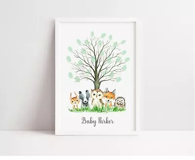 £5.40 • Buy Baby Shower Guest Book Print, Fingerprint Guest Book Woodland Animal Baby Shower