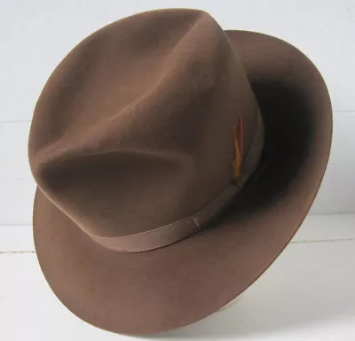 STUNNING Vintage Men's Fedora Hat Stetson Suede Finish Size 7-1/8 1950s Fur Felt • $140