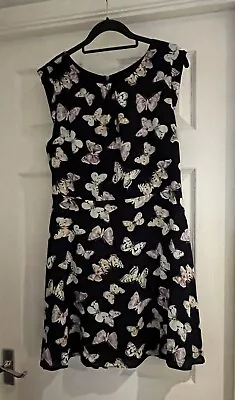 Oasis Navy Summer Dress With Butterfly Print Size 12 • £7