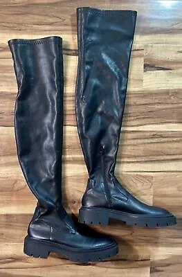 Zara Thigh High Chunky Lug Sole Over The Knee Black Grunge Boots Size 7 • $30