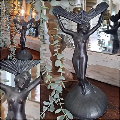 Art Deco Style Nude Lady Table Lamp Metal Vintage Nouveau • £48.50