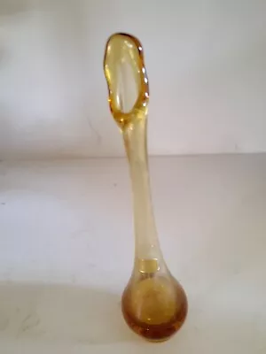 Vintage MCM Viking Glass  AMBER 11” Swung Vase Bud Vase  • $30