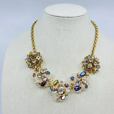 J. Crew Statement Necklace AB Crystal Cluster Chunky Gold Tone Estate Jewelry • $63.71