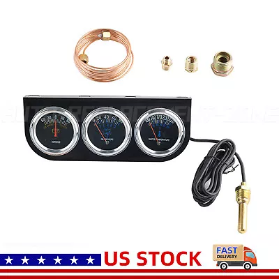 Black Triple Gauge Set Water Temp Oil Pressure AMP Meter Mechanical 2'' 52mm • $32.29