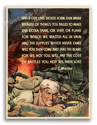 US Marine Corp - Don’t Fail Us - 1943 Vintage Style WW2 War Poster - 11x14 • $10.95