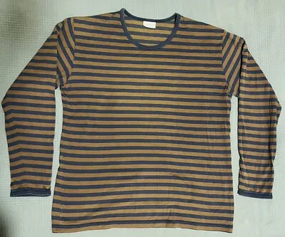 Marimekko Long Sleeve Striped Shirt Navy Blue/Brown Womens M Cotton EUC Unisex • $49.99