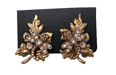 Kirks Folly Dragonfly Clip-on Earrings W AB Rhinestones Copper Gold Tone Vintage • $24.99