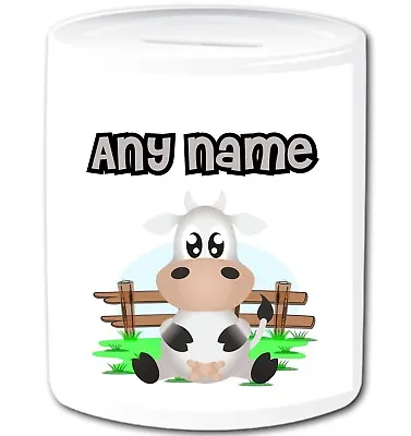 Personalised Cow Money Box Moo Farm Animal Girls Boy Kids Custom Name Piggy Bank • £14.99