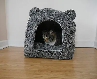 Rosewood Teddy Bear Grey Cat Puppy Small Dog Kitten Bed Igloo Hooded 38cm • £26.95