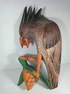 Vintage EXOTIC Wood BIRD Hand Carved & Painted Tropical Large Bird Rare Unusual • $14.99