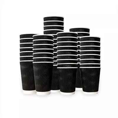 12oz Black Ripple Disposable CoffeeTea Cups Takeaway Insulated  500 • £41