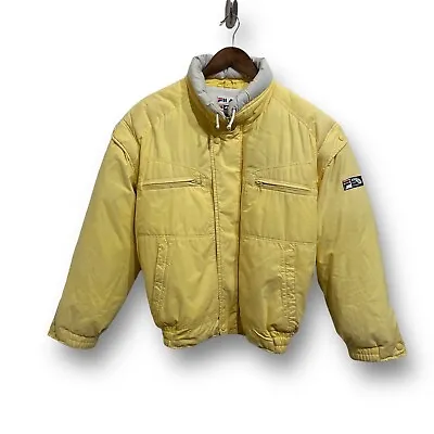 Vintage 90s FILA Men's Puffer Jacket Convertible Vest Yellow Size 40 / 25 X 25 • $27.46