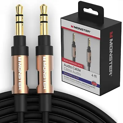 Monster Auxiliary Cable 3.5mm Stereo Jack Male Audio Aux Lead 24K Gold 4ft 1.2m • $12.46