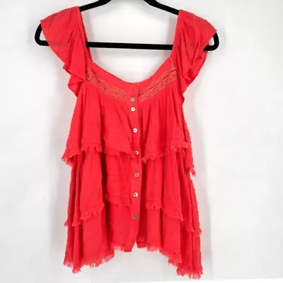 NWT Promesa Women's Vintage Romance Ruffle Buttoned Top Coral Size Large • $35