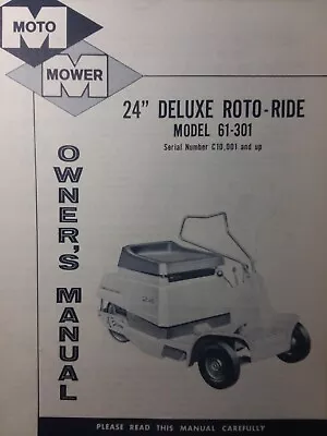 Moto-Mower 24 Deluxe 61-301 Riding Lawn Mower Tractor Owner & Parts Manual • $36.99