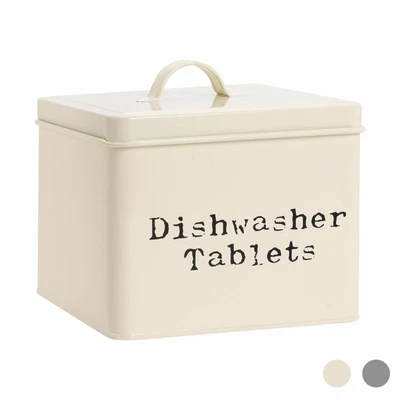 $21 • Buy Dishwasher Tablets Storage Container Box Vintage Tin Metal Home Kitchen Cream