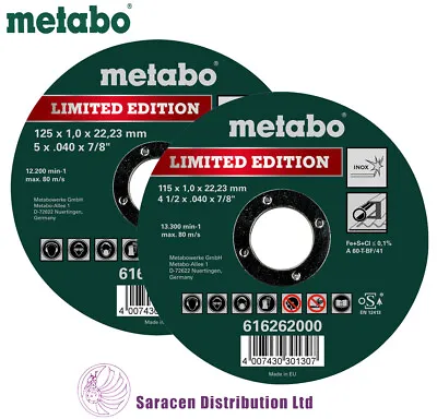 METABO 115 & 125mm METAL CUTTING DISCS - ASSORTED PACK SIZES • £4.99