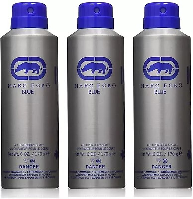 *PACK OF 3* Marc Ecko BLUE For Men 6 Oz 170 G ALL OVER BODY SPRAY NEW IN CAN • $24.95