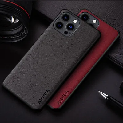 Case For IPhone 15 Pro Max Plus 14 13 12 11 Fabric Texture Leather Hybrid Cover • £4.79