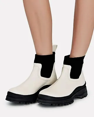$219.99 • Buy $500 STAUD Bow Lug Sole Sock Ankle Boots CHUNKY LUG SOLE WHITE BLACK 37 (MD27)