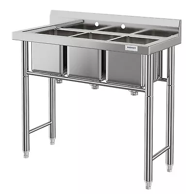 Stainless Steel Commercial Kitchen Utility Sink With 3 Compartment Backsplash • $196.72