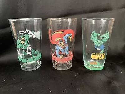Super Hero - Green Lantern Superman & Hulk Pint Glasses 90's Great Condition • $21.99