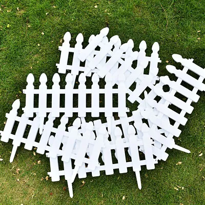 4 8 12 White Plastic Picket Fencing Wooden Effect Lawn Border Edge Garden Edging • £8.95