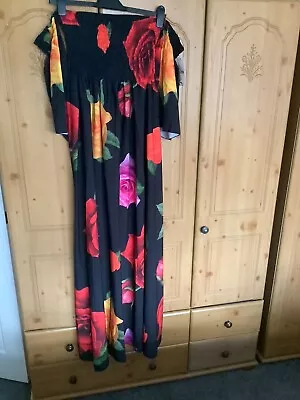 £11.99 • Buy Black Floral Pattern Off Shoulder Maxi Prom Cruise Dress Size 10