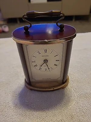 Vintage Metamec Brass & Maroon  Enamel Carriage Clock Fully Working  • £20