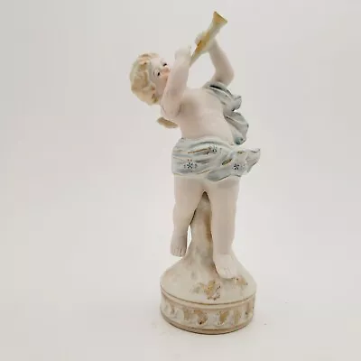 Vintage Hand Painted Faun Cupid Angel Bisque With Trumpet - Shafford Japan - 8  • $20