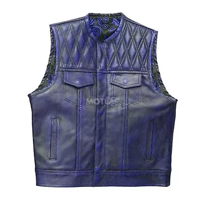 Blue Wax Leather Vest - Denim Men Biker Vest - Men Braided Motorcycle Vest • $77.94
