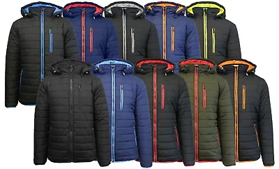 Mens Puffer Jacket Coat Outerwear Layer Cold Contrast Trim Zipper Packable NWT • $42.97