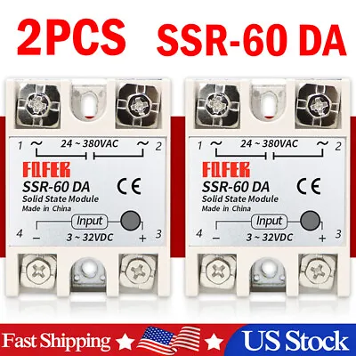 2 PC Single Phase Solid State Relay Module DC-AC SSR 60 DA 3-32VDC 24-380VAC NEW • $15.59