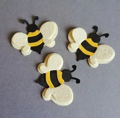 3 Die Cut Bumble Bees With Sparkly Wings - 3 X 3.5cm - Embellishment Card Topper • £2.65