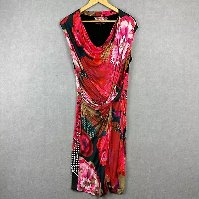 Desigual Dress Extra Large Colourful Floral Bodycon Cowl Neck Gathered Stretch • $19.95