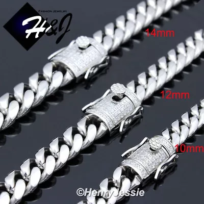 18 -40 MEN Stainless Steel 10/12/14mm Silver Bling CZ Cuban Curb Necklace*N158 • $41.99