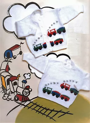 Baby Boys Train Intarsia Motif Sweater Cardigan Jumper KNITTING PATTERN 14 - 21  • £2.15