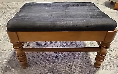 Vintage Brown And Black Fabric & Wood Ottoman Footstool • $25