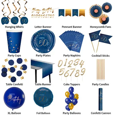 50th Birthday True Blue Stylish Birthday Theme - Partyware Complete Selection • £6.59