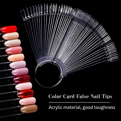 50Pcs Color Card False Nail Art  Practice Display Fan White Transparent • $3.29