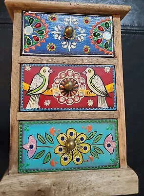 Hand Painted 3-Drawer Mango Wood Mini Chest - Jewelry Box Handcrafted • $49